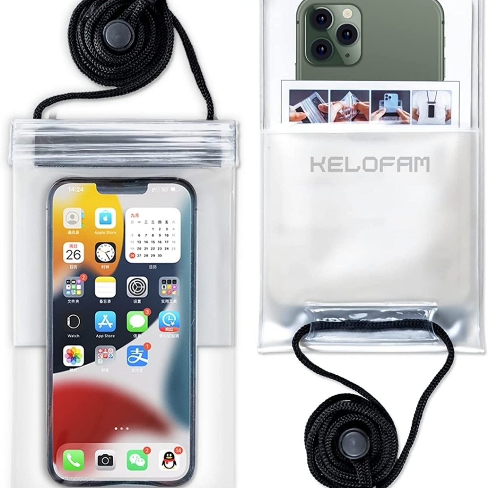 KELOFAM Waterproof Phone Pouch (2-Pack), Screen Touch Sensitive Waterproof Case